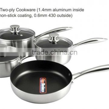 graceful 7Pcs nonstick and polished Two Layer Aluminium and Stainless Steel Cookware Set