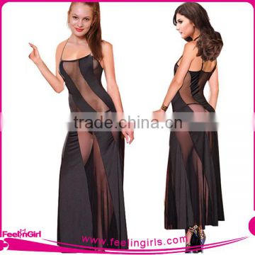 Wholesale Fashion Black Sexy Strap Long Night Gown Women