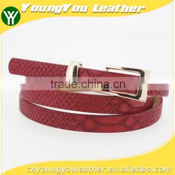Fashion PU thin belt for girls with snake skin leather in Yiwu