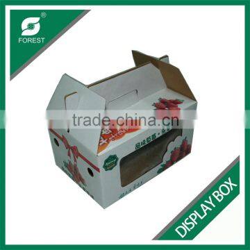 CARDBOARD DISPLAY BOX WITH HANDLE FOR SHIPPING STRAWBERRY PACKING BOX WITH PVC WINDOW