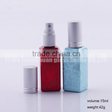 15ml Square Red Colored Refillable Spray Fragrance Glass Bottle