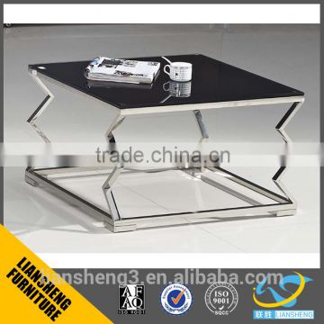 C611B 2016 liansheng best design office glass end table with stainless steel base