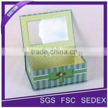 Rigid cardboard hat box with clear PVC window