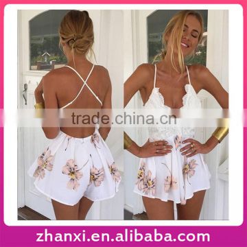 Girls lace floral print short evening jumpsuit sexy women jumpsuits and rompers