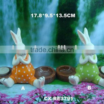 Ceramic Rabbit-porcelain frog on ball garden deco -animal garden decoration