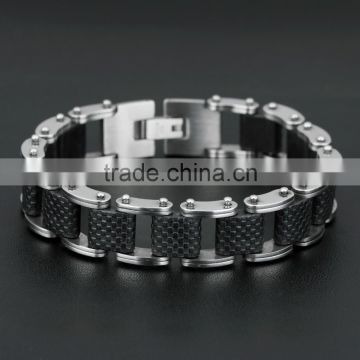 Modern sleek silicone mens bracelet 316L stainless steel motocycle biker bicycle chain link bracelets