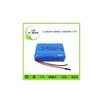 2s1p 7.4v 1300mah rechargeable lipo battery pack