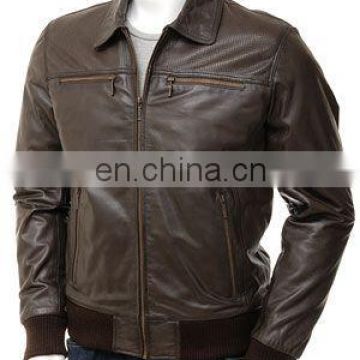 Men's Leather Bomber Jacket/ Bomber Jacket/ Fashion Bomber Leather Jacket