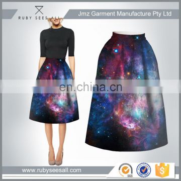 Latest youthful Sublimation print long ladies skirt design models