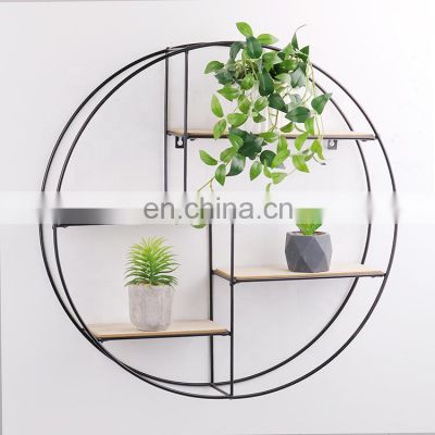 new hot fashionable black iron frame wood MDF wall mounted flower plant pot rack
