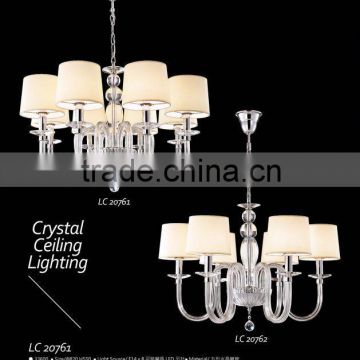 European style modern crystal chandelier glass pendant light with fabric shade