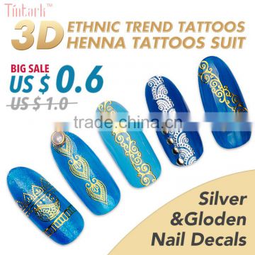 Custom metallic Henna sticker tattoos stencils nail art stickers flash gold temporary tattoos finger tattoos nail tattoos