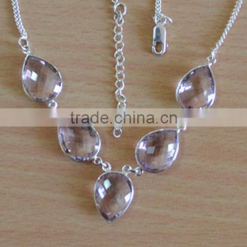 falak gems Genuine Amethyst Gemstone Necklace Sterling Silver Amethyst faceted Pear Shape necklace