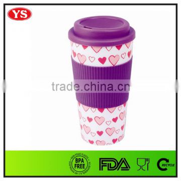 Eco-friendly 16 Ounce Reusable double wall plastic tumbler for coffee