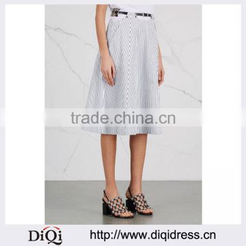 Wholesale Women Apparel Flared Striped Cut-out Belted White Cotton Skirt(DQE0361SK)