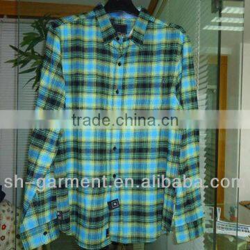 Men's light blue/yellow multi color check flannel shirt