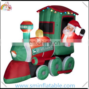 Christmas decoration inflatable santa claus driving train, led lighted inflatable santa christmas train for yard decor