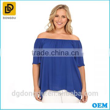 Plus size clothing fashion apparel summer women short sleeve off the shoulder high-low hem blouse