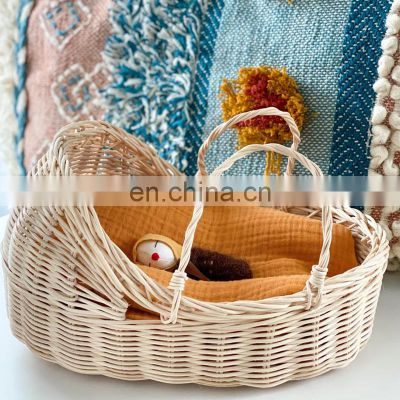High Quality Rattan doll Cradle Bassinet bed, kid room decor, straw moses basket Wholesale