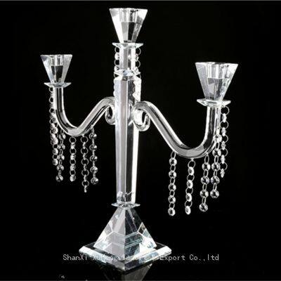 Factory Customized Candle Holder 3 Arms Crystal Candelabra For Wedding Centerpieces