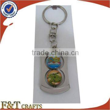 die cast new style spinning rotaty kirsite metal keychain with printing logo