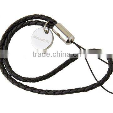 Grain leather/PU leather braied lanyard with mobile connector
