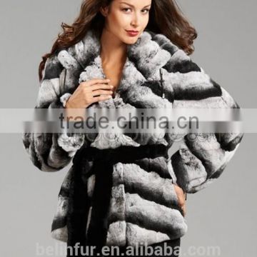 Fashion Winter Women Featured Natural Real Chinchilla Rabbit Fur coat