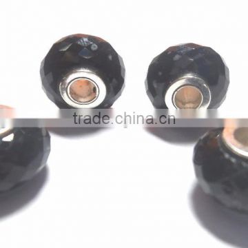 Natural Black Tourmaline Faceted Handmade Roundel Big Hole Beads