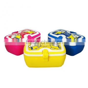 Rectangular plastic lunch box with fork and sppon