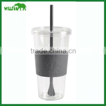 36oz double wall plastic tumbler with straw and lid