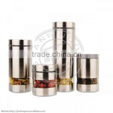 Glass food Storage jar with metal wall