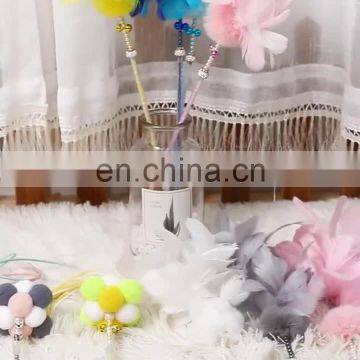 China supplier low price colorful pink cat teaser stick toy with balls for pet cat