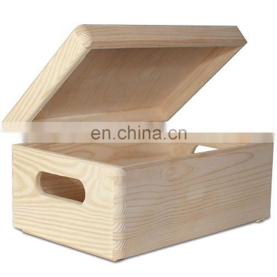 Keepsake Wood Plain Unpainted Large Wooden Box Storage Chest