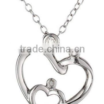 Alibaba Website Cheap Silver Diamond Family Heart Pendant Necklace