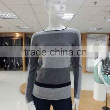 lady's fashion Europe sytle dark grey/middle grey and back striped knitting pullover sweater