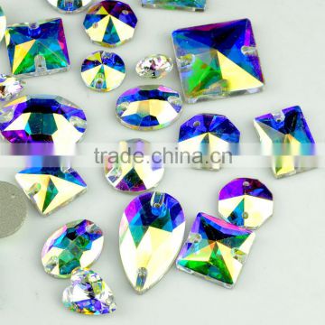 Best quality blue flare sew-on glass rhinestones crystal AB, shaped crystal stones sew on technics for wedding dress