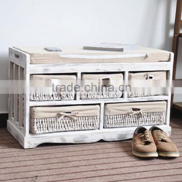 Wooden Shoe Changing Cabinet With 5 Storage Basket Drawers