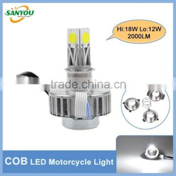 Sanyou 6500K 2000LM 18W LED motorcycle Headlight, COB H4 12V motorcycle light