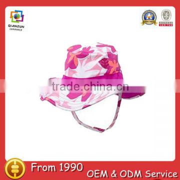 Red twill kids children floral print custom 100% cotton baby bucket hat with string