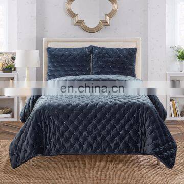 Luxurious velvet dot stitching comforter sets pink handmade bedding set