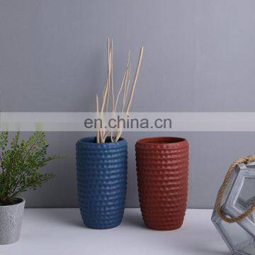 Wholesale cheap nordic living room decoration red embossed design ceramic flowers plant vase for sale