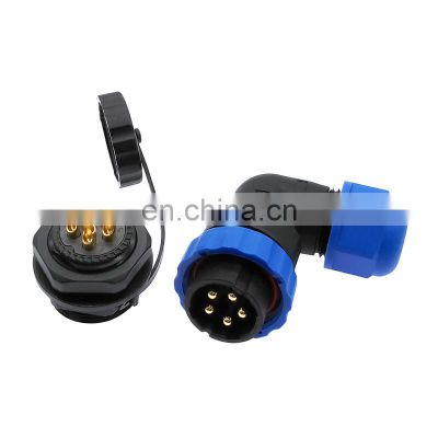 SP20 90 degree elbow waterproof connector 1pin 2pin 3/4/5/6/7/9/10/12/14Pin IP68 Industrial power angle connectors
