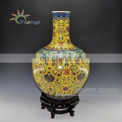 Jingdezhen 55cm Tall Yellow Ceramic Porcelain Vase for Home Decor