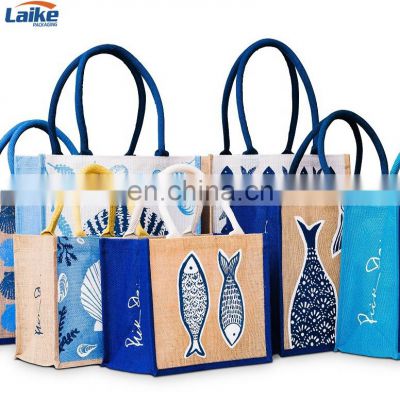 Cheap Promotional Natural Color Laminated Reusable eco Shopping jute Bag tote bags with custom printed logo