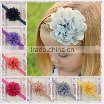 European and American Children babies take a hollow mesh wave chiffon flower stretch headband hair accessories MY-AC0007