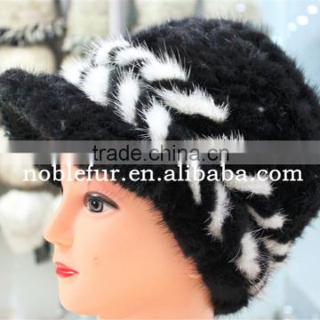 latest design sReal mink fur hat knitted winter headwear with lined