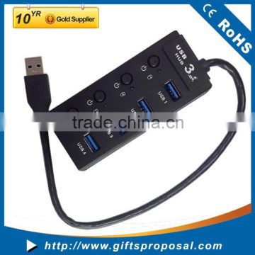 4-PORT USB 3.0 HUB with Blue LED Light Power Switches