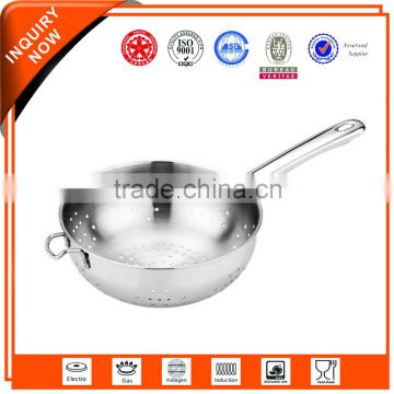 2015 new style with long handle stainless steel deep colander with handle