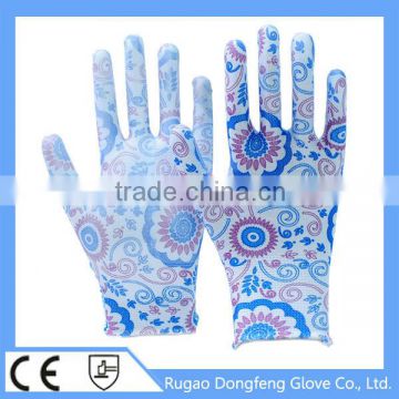 Seamless Knitted Polyester Printing Gardening PU Gloves From China