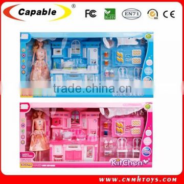 2015 hot selling plastic kitchen play set with light and music
